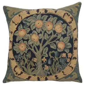Orange Tree of Life Belgian Tapestry Pillow Cover 18x18 inch 100% Cotton Belgian Jacquard Woven Cushion Cover