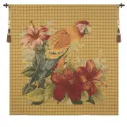 Floral Parrot with Squares European Tapestry