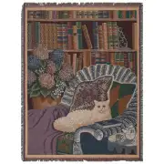 Cat In The Library Tapestry Throw