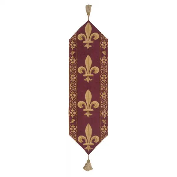 Fleur De Lys Red III Belgian Table Runner - 12 in. x 48 in. Cotton by Charlotte Home Furnishings