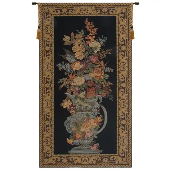 Elaborate Blue Urn Floral Belgian Tapestry Wall Hanging