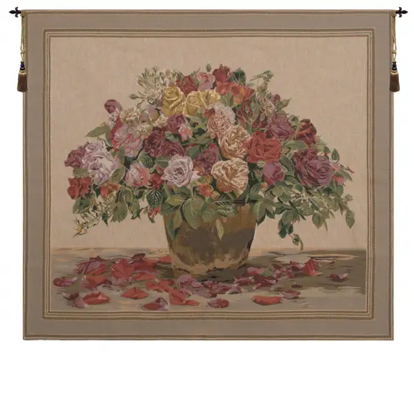 Spring Flowers Beige Belgian Tapestry Wall Hanging