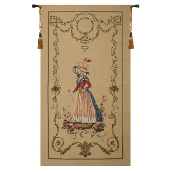 A Lady Waiting Belgian Tapestry Wall Hanging - 49 in. x 86 in. Cotton/Viscose/Polyester/Mercurise by Charlotte Home Furnishings