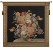 Elegant Floral Masterpiece Black Belgian Tapestry Wall Hanging - 58 in. x 58 in. Cotton/Viscose/Polyester/Mercurise by Jan Brueghel de Velours