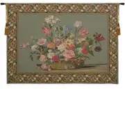 Flower Basket Green II European Tapestry Wall Hanging