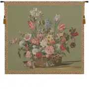 Flower Basket Green Small European Tapestry Wall Hanging