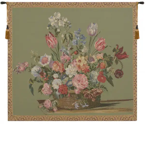 Flower Basket Green Small Belgian Wall Tapestry