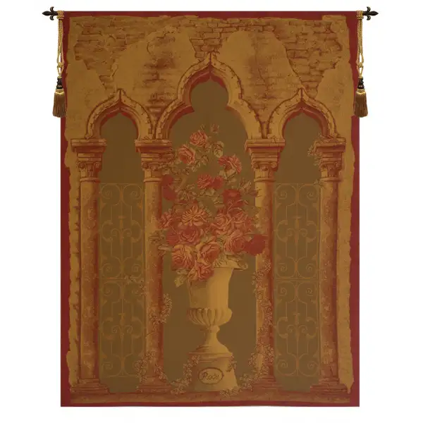 Rose Colonnade Red Belgian Wall Tapestry