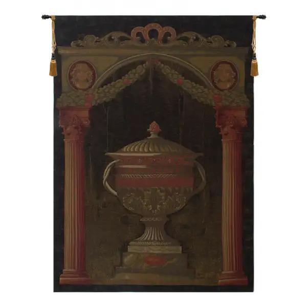 Olde World Filigree Urn Black Belgian Wall Tapestry