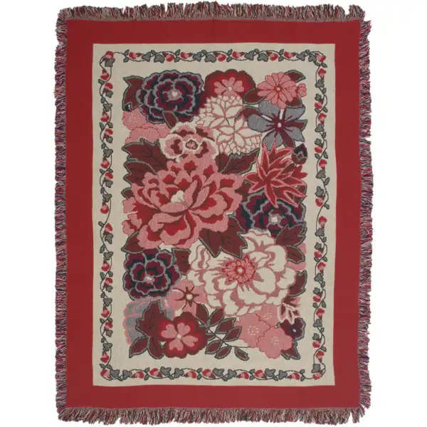 Flowers In Red Afghan Throws