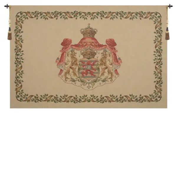 Lion Crest Beige Medium Belgian Tapestry Wall Hanging - 56 in. x 37 in. Cotton/Treveria/Viscose/polyester/Mercurise by Charlotte Home Furnishings