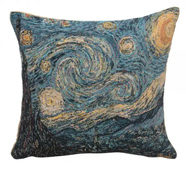 Van Gogh's Starry Night Small Belgian Cushion Cover - 14 in. x 14 in. Cotton/Viscose/Polyester by Vincent Van Gogh