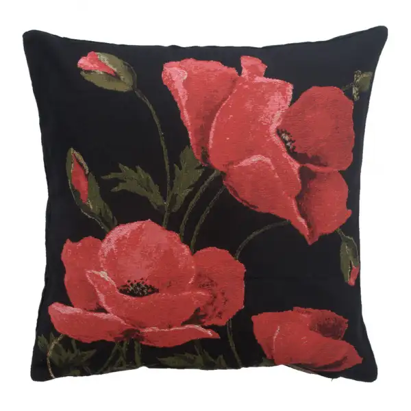 Poppies Large Belgian Cushion Cover - 18 in. x 18 in. Cotton/Viscose/Polyester by Charlotte Home Furnishings