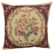 Bouquet Floral Red Belgian Cushion Cover - 18 in. x 18 in. Cotton/Viscose/Polyester by Charlotte Home Furnishings
