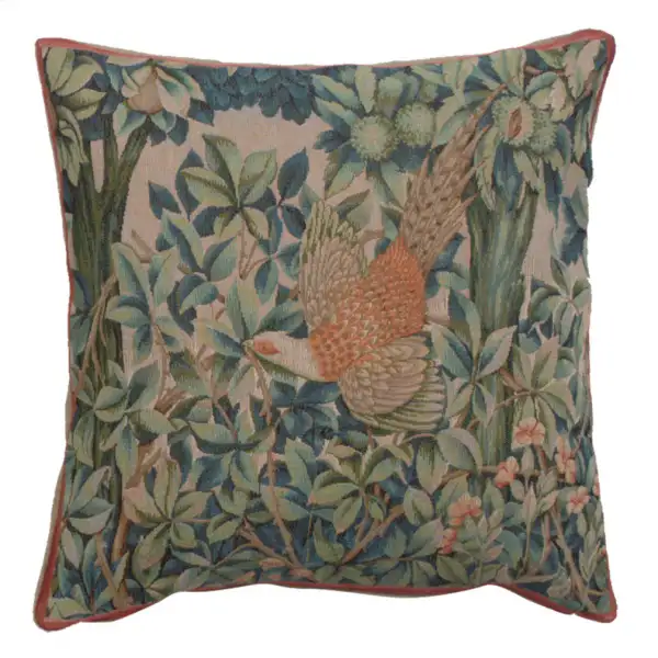 C Charlotte Home Furnishings Inc A Pheasant in A Forest Large French Tapestry Cushion - 19 in. x 19 in. Cotton by William Morris
