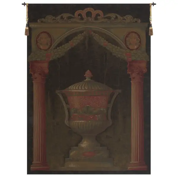 Olde World Filigree Urn Black II Belgian Wall Tapestry