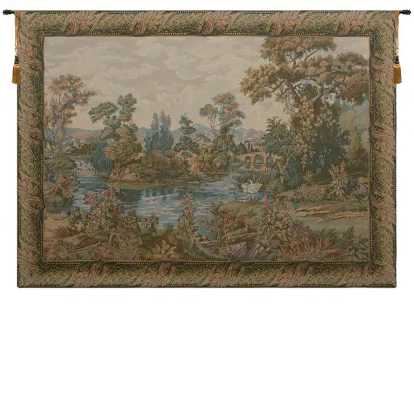 Swan in the Lake Medium with Border Italian Tapestry