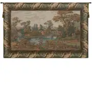 Swan in the Lake Medium with Old Border Italian Tapestry Wall Hanging