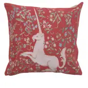 Licorne Fleuri Red French Tapestry Cushion