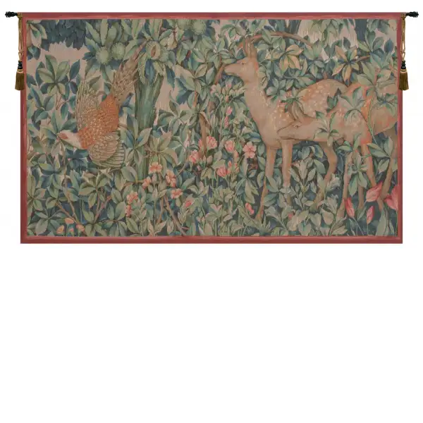 Pheasant And Doe French Wall Tapestry - 32 in. x 18 in. Cotton/Viscose/Polyester by William Morris