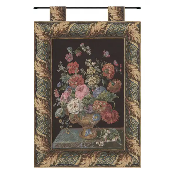 Flower Basket Black Belgian Tapestry Wall Hanging