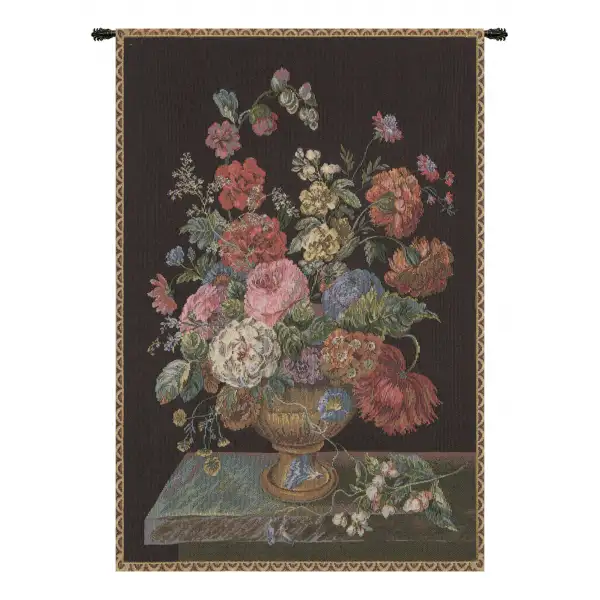 Flower Vase Black Belgian Tapestry Wall Hanging