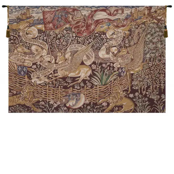 The Winged Stags Maroon Belgian Tapestry - 68 in. x 46 in. Cotton