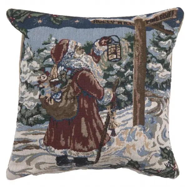 Santa Travelling Italian Tapestry Cushion