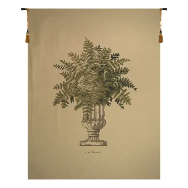 Fern Beige Large Belgian Tapestry Wall Hanging - 55 in. x 74 in. Cotton/Viscose/Polyester/Mercurise by Fabrice de Villeneuve