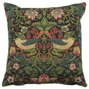 Strawberry Thief B Black By William Morris Belgian Cushion Cover - 18 in. x 18 in. Cotton/Viscose/Polyester by William Morris