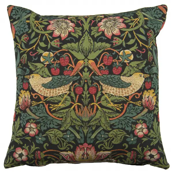 Strawberry Thief B Black by William Morris European Cushion Cover