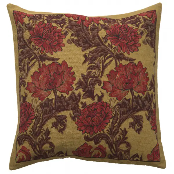 Chrysanthemum Bordo Belgian Cushion Cover - 16 in. x 16 in. Cotton/Viscose/Polyester by Charlotte Home Furnishings