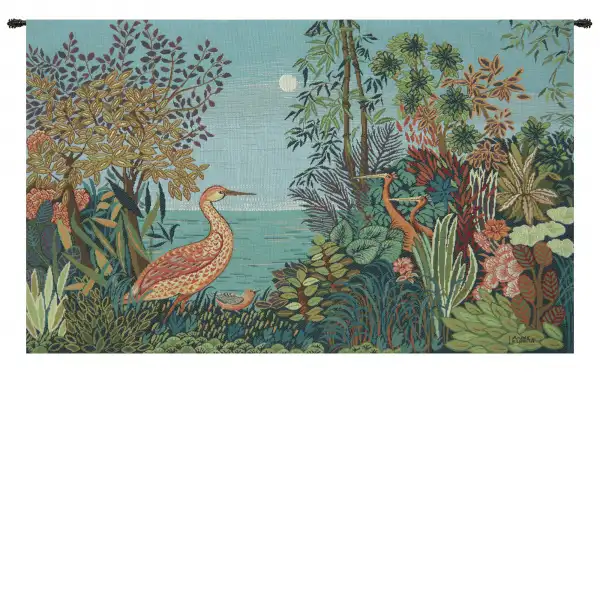 Paysage Heron Lac Foret French Wall Tapestry - 30 in. x 19 in. Cotton/Viscose/Polyester by Charlotte Home Furnishings