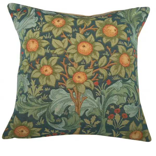 C Charlotte Home Furnishings Inc Orange Tree W/Arabesques Blue French Tapestry Cushion - 19 in. x 19 in. Cotton by William Morris