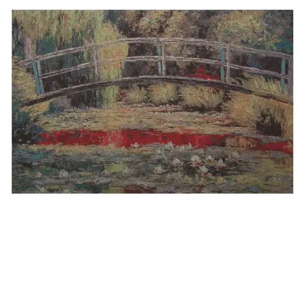 Bridge Over a Pond Of Lilies Stretched Wall Tapestry