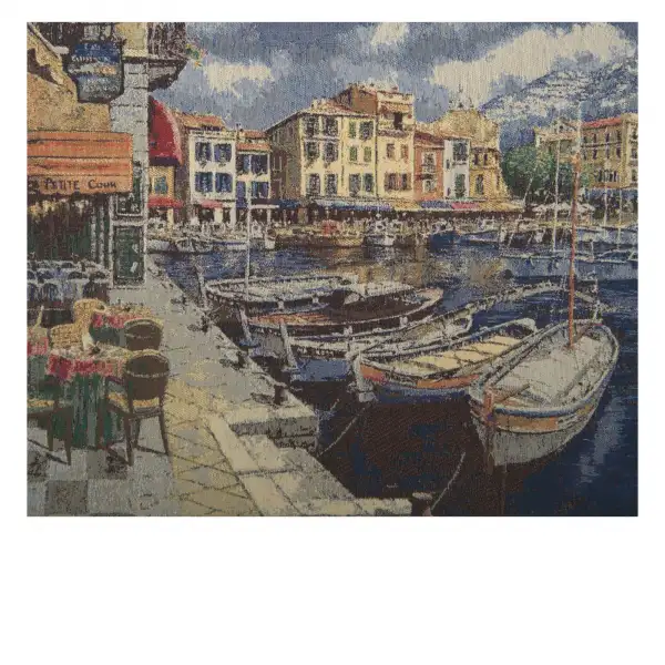 Tranquil Harbor View  Wall Tapestry Stretched