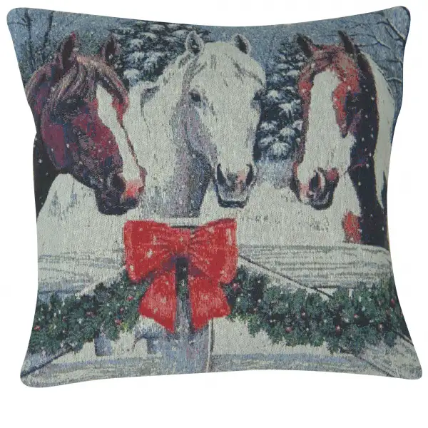 Snowy Horses Decorative Pillow Cushion Cover