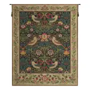 Strawberry Thief Black William Morris Belgian Tapestry Wall Hanging - 27 in. x 36 in. Cotton/Viscose/Polyester by William Morris