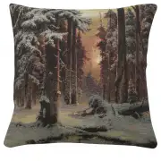 A Winter Forest Sunset Decorative Floor Pillow Cushion Cover