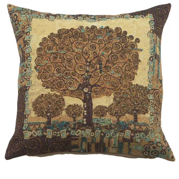 Tree Of Life A By Klimt Belgian Cushion Cover - 18 in. x 18 in. Cotton/viscose/goldthreadembellishments by Gustav Klimt