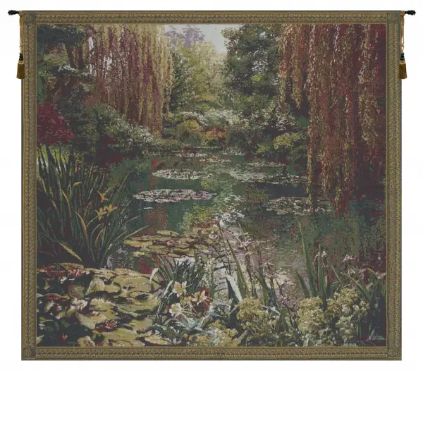 Monet's Garden III Small with Border Belgian Tapestry Wall Hanging