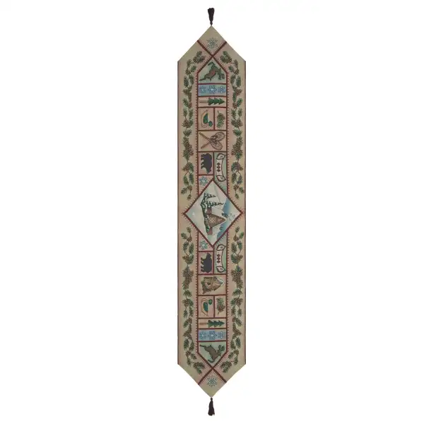 Winter Lodge with Red Tassels Tapestry Table Runner