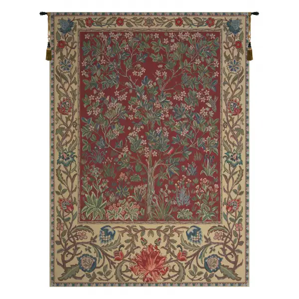 Tree Of Life Red William Morris Belgian Tapestry - 51 in. x 69 in. Cotton/Viscose/Polyester by William Morris