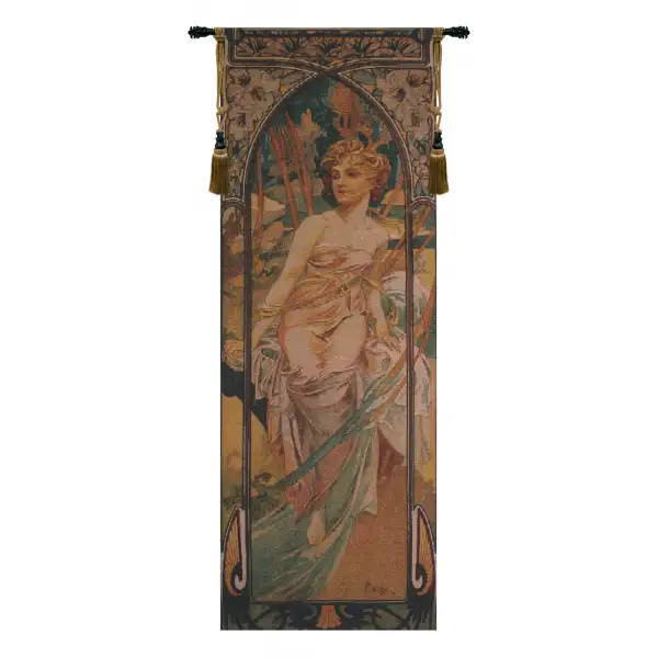 Mucha Matin Bright Belgian Tapestry Wall Hanging - 21 in. x 61 in. Cotton/Wool/Viscose/Polyester by Alphonse Mucha