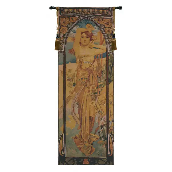 Mucha Jour II Belgian Tapestry Wall Hanging - 21 in. x 61 in. Cotton/Viscose/Polyester by Alphonse Mucha