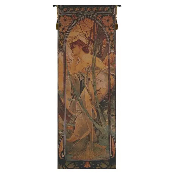 Mucha Soir Bright Belgian Tapestry Wall Hanging - 14 in. x 38 in. Cotton/Viscose/Polyester by Alphonse Mucha