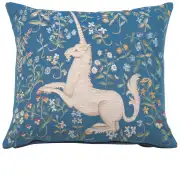 Licorne Fleuri Blue French Tapestry Cushion