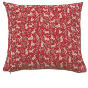 Mille Fleurs and Little Animals Red French Tapestry Cushion