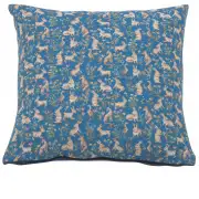 Mille Fleurs and Little Animals Blue French Tapestry Cushion