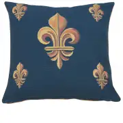 Five Fleur de Lys Blue Decorative Tapestry Pillow